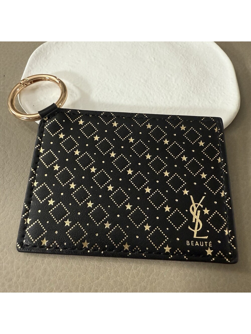 YSL-Yves Saint Laurent Beauty Black & Gold Keychain Mirror Compact GWP-NEW